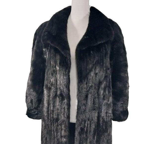 MYSELS FURS! LUXURIOUS BLACK RANCH MINK FULL LENGTH FUR COAT, JACKET! SZ MP - Picture 6 of 15